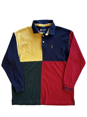 Chaps Ralph Lauren Colorblock Rugby Shirt Vintage 90s Oversized Preppy